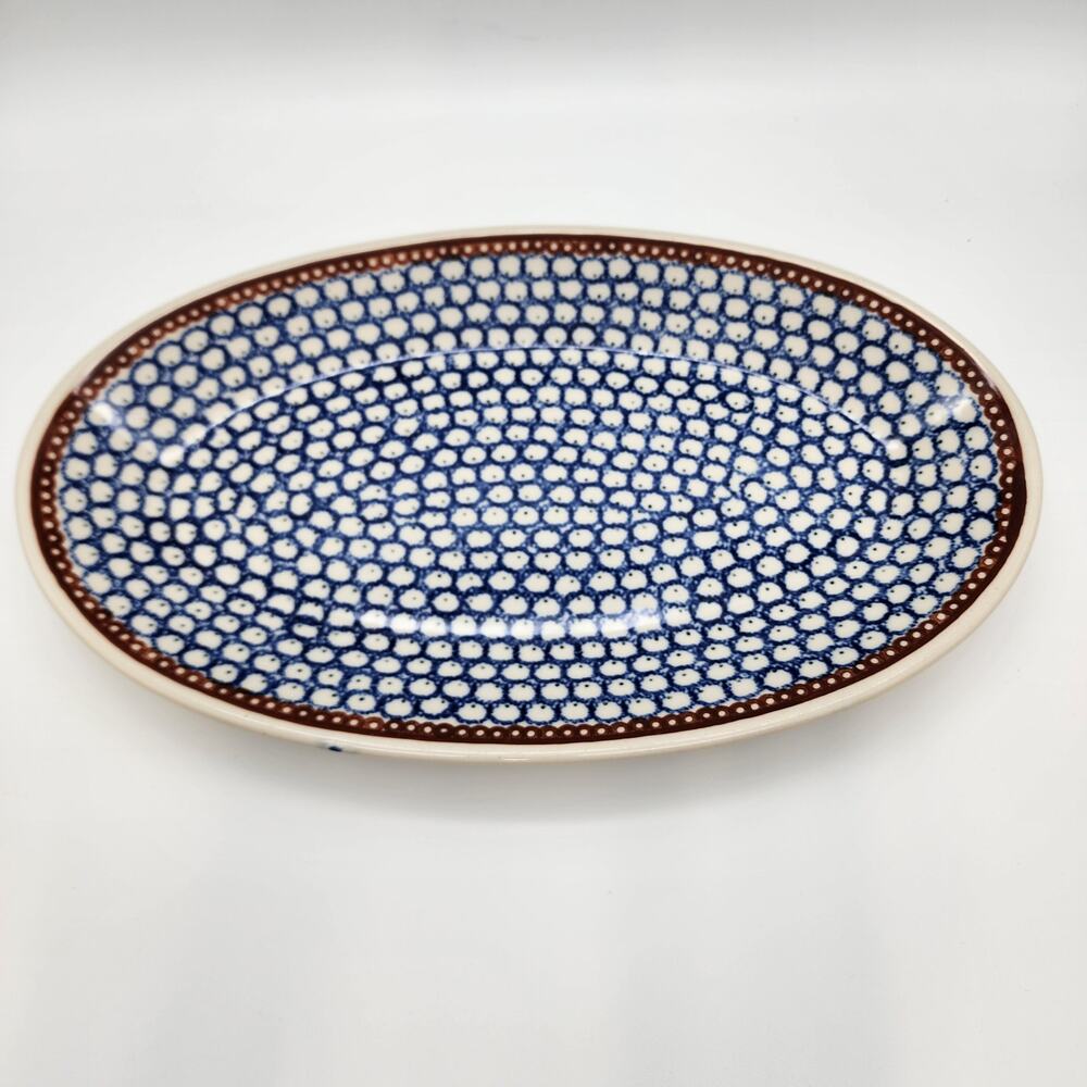 Polish Pottery Oval Serving Platter Blue Hand Painted 14x8.5" Boleslawiec Unikat